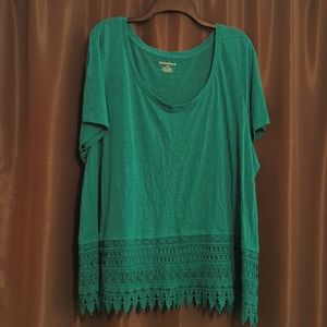 Lane Bryant green tee with lace edge, size 26/28